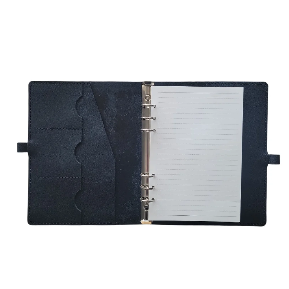 Handcrafted Leather Binder Journal Notebook with Floral and Feather Design